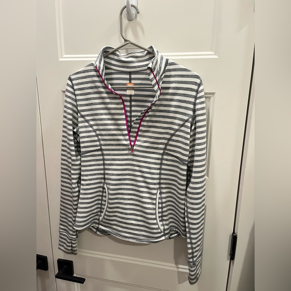 Lucy Grey Striped Quarter Zip Thermal Pullover with Pockets